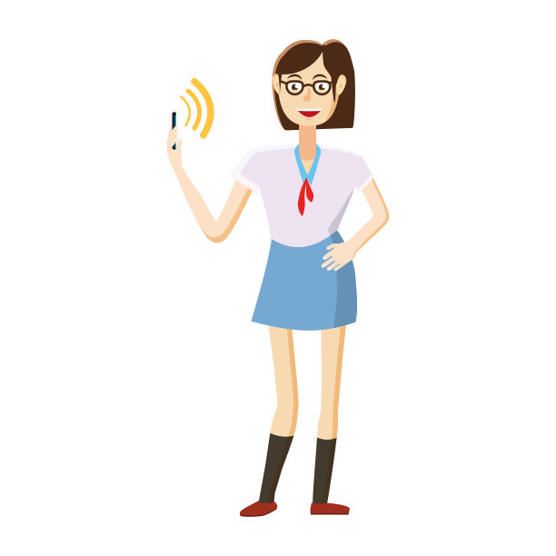 女孩用卡通风格的手机打电话图标图片下载