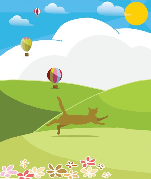快乐的猫与彩色气球在阳光明媚的日子图片下载