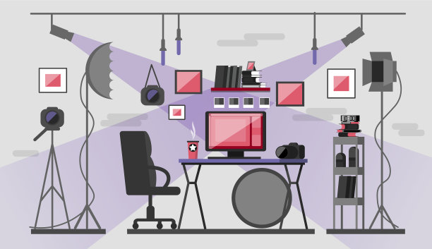 工作场所的摄影师拍照设备和图片下载