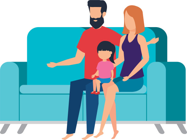 一对夫妇和女儿在沙发上图片下载