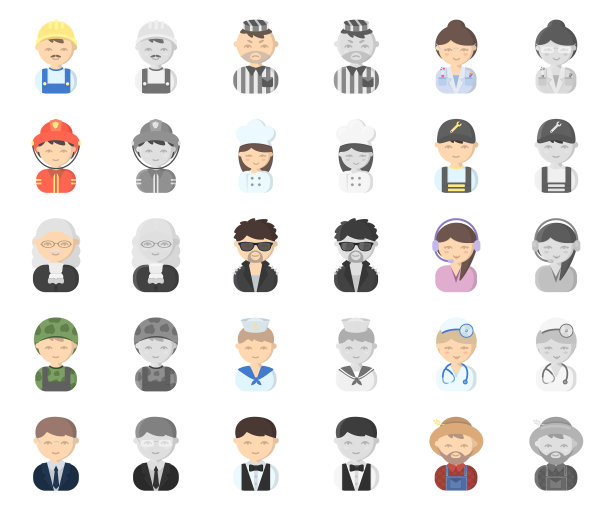 不同职业的人卡通单色图片下载