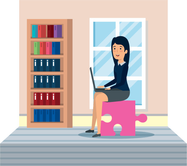 带着拼图和笔记本电脑的女商人图片下载