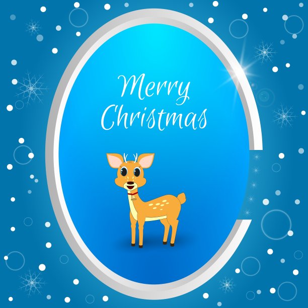 圣诞圆标签与一只小鹿在蓝色图片下载