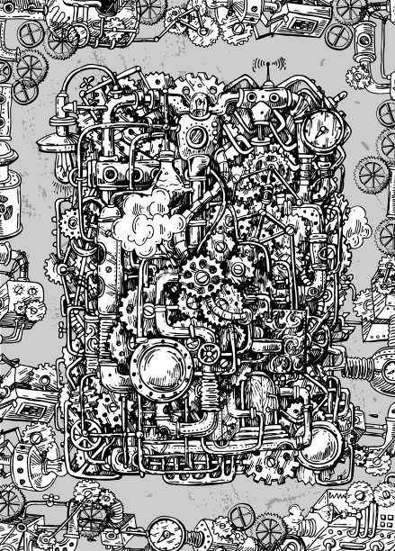 蒸汽朋克风格的手绘机械图片下载