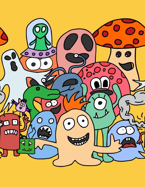 有趣的怪物无缝模式图片下载