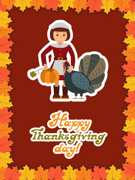 女孩火鸡南瓜感恩节贺卡快乐图片下载