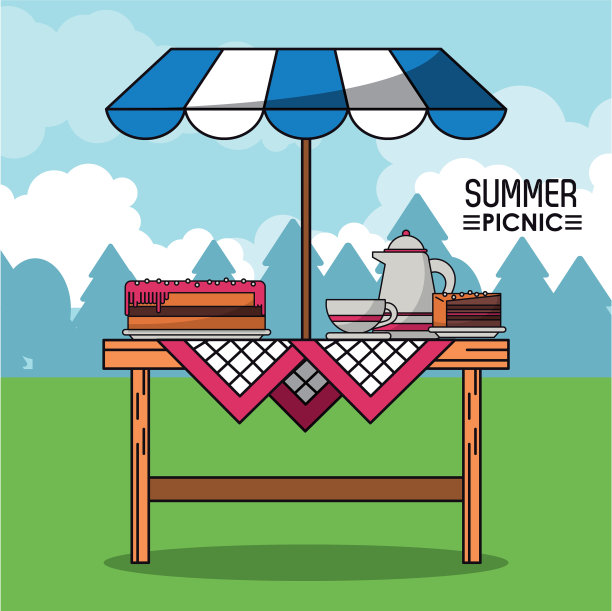 彩色的夏季户外野餐海报图片下载