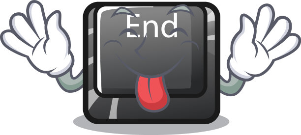 舌头伸出结束按钮位于卡通键盘上图片下载