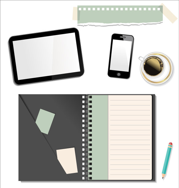 白色上的工作场所元素俯视图图片下载