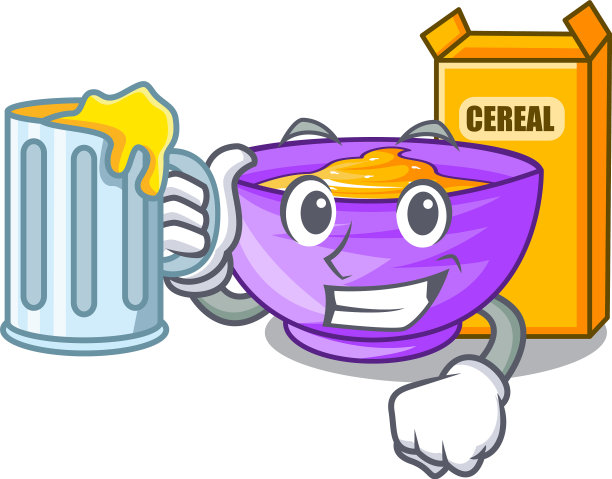 在吉祥物的形状与果汁麦片盒图片下载