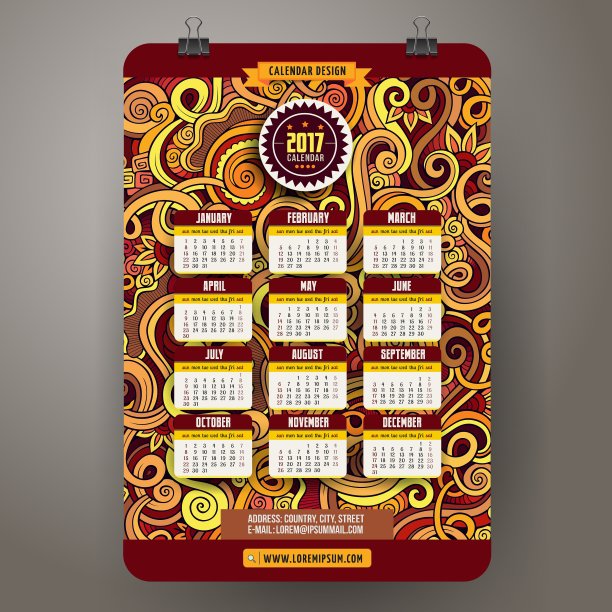 涂鸦卡通卷装饰花卉日历图片下载