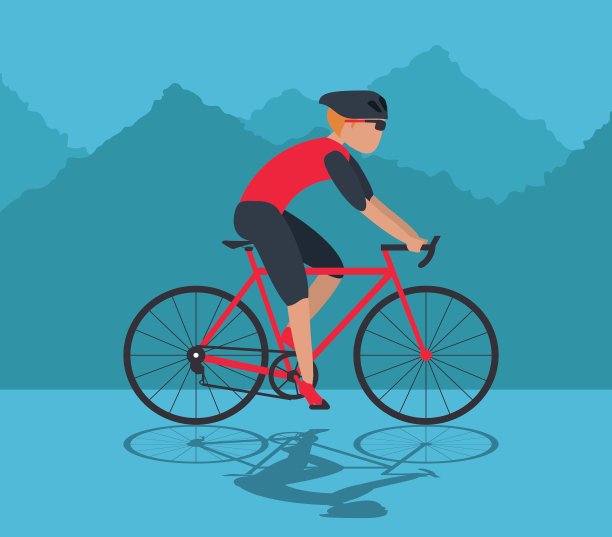 人骑自行车和山地背景设计图片下载