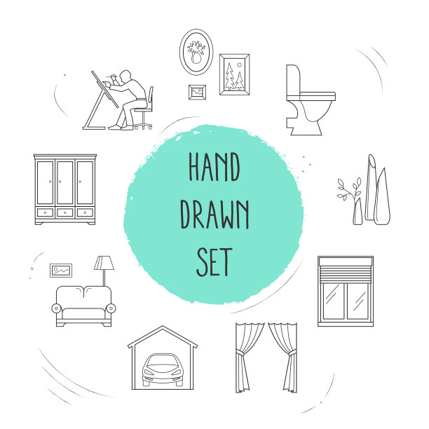 一套带有线条样式的内部图标符号图片下载