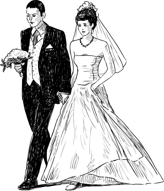 手画幸福的新娘和新郎图片下载