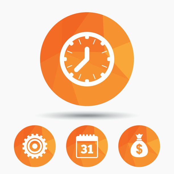 商业标志日历和美元钱袋图标图片下载