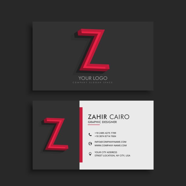 带有字母Z的干净深色名片图片下载