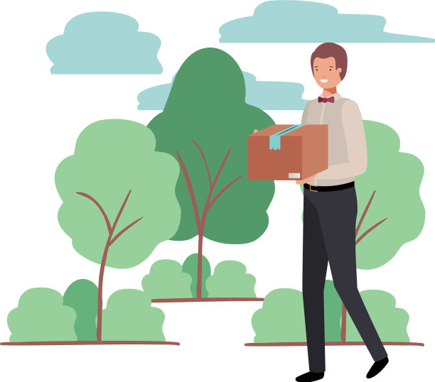 人与纸板盒在景观化身图片下载