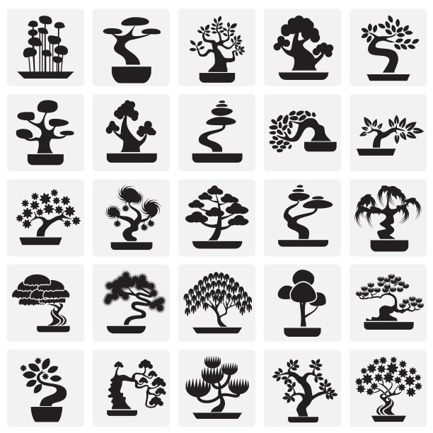 盆景图标设置在方块背景图形图片下载