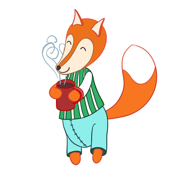 可爱的卡通狐狸在条纹睡衣喝图片下载