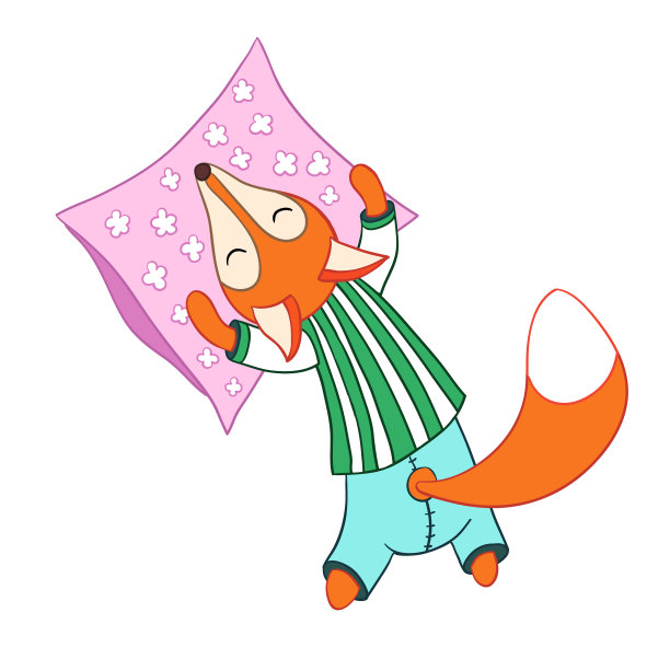 可爱的卡通睡狐狸在条纹睡衣图片下载