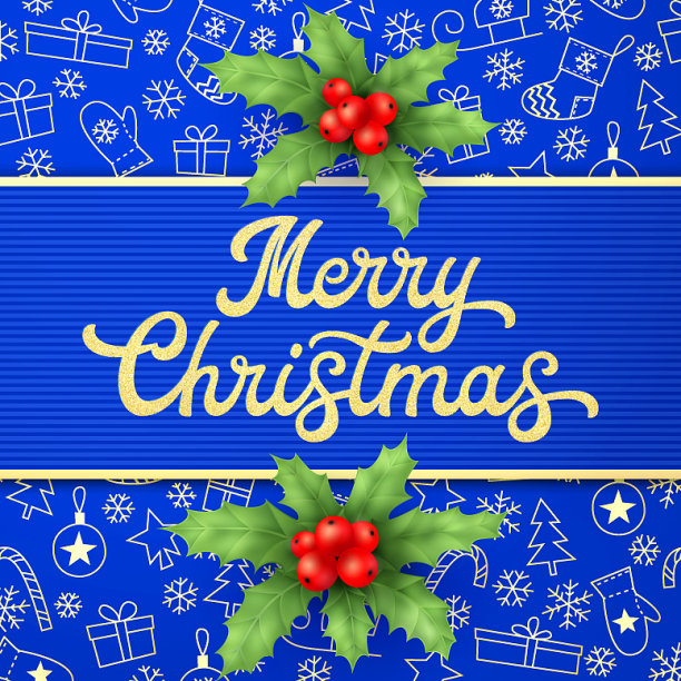 圣诞贺卡与冬青树枝图片下载