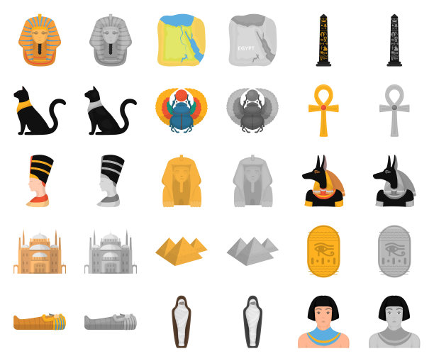 古埃及卡通单色图标集图片下载