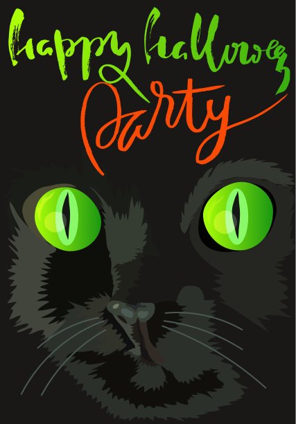万圣节的黑猫有绿色的眼睛图片下载