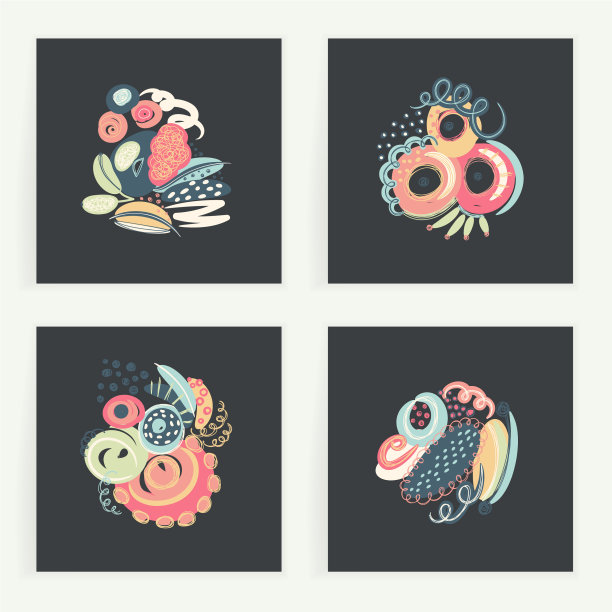 集方形卡片手绘抽象画图片下载