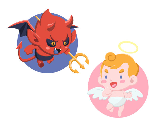 可爱的卡通风格的小魔鬼和天使图片下载