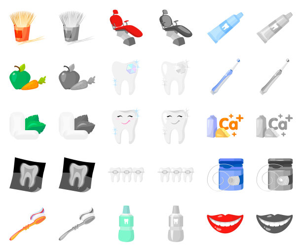 牙科保健卡通单色图标设置图片下载