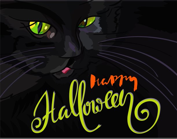 万圣节的黑猫有绿色的眼睛图片下载