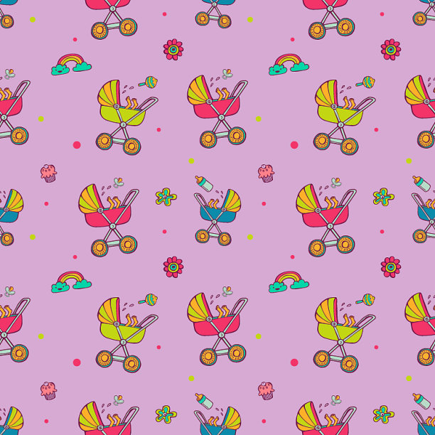 无缝图案与可爱的婴儿车图片下载
