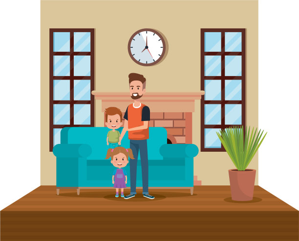 父亲和孩子在客厅里图片下载