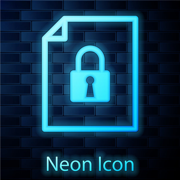 发光的霓虹灯文件和锁定图标隔离图片下载