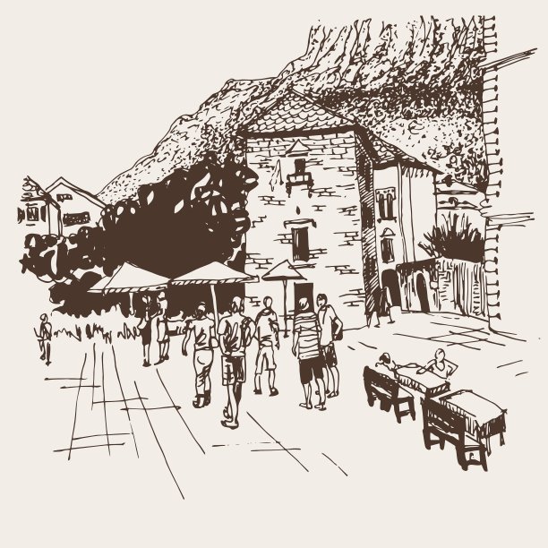 科托尔街的原始棕褐色草图图片下载