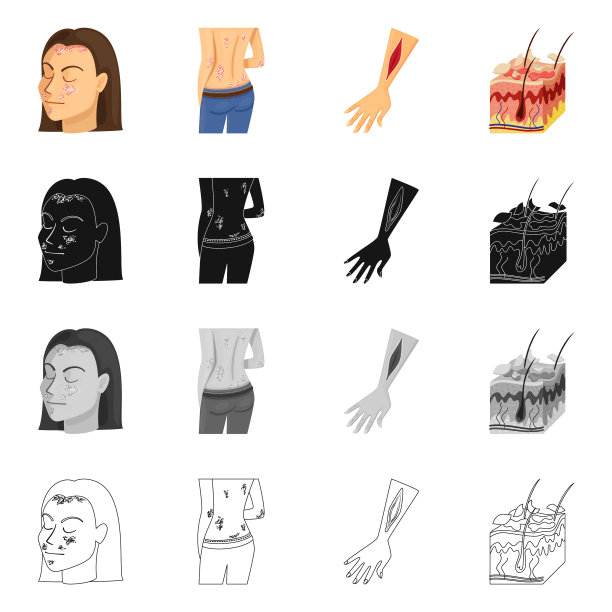 隔离对象的医疗和疼痛图标集图片下载