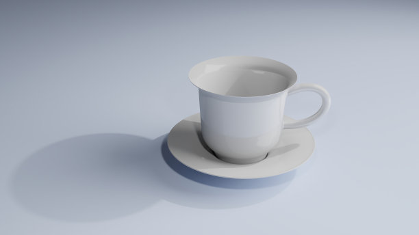 3 d渲染插图。白色瓷杯孤立在背景上。咖啡和茶杯放在碟上。图片下载