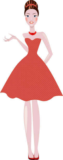 优雅的女人，深褐色的穿着波尔卡圆点图片下载