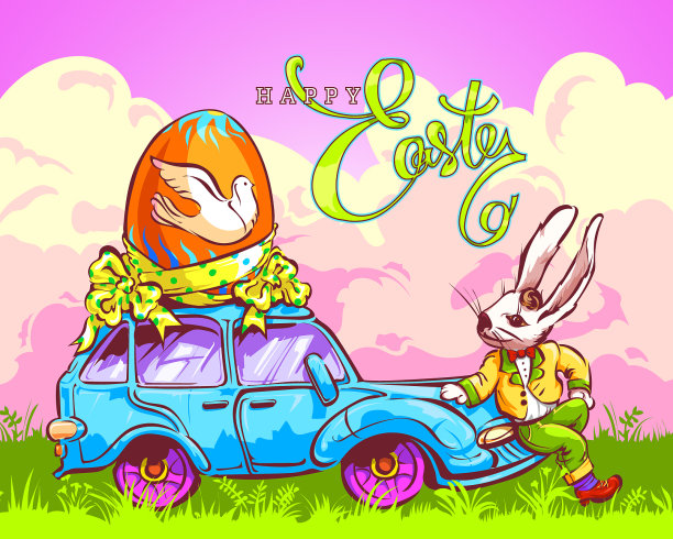 复活节兔子开车带着一个蛋图片下载