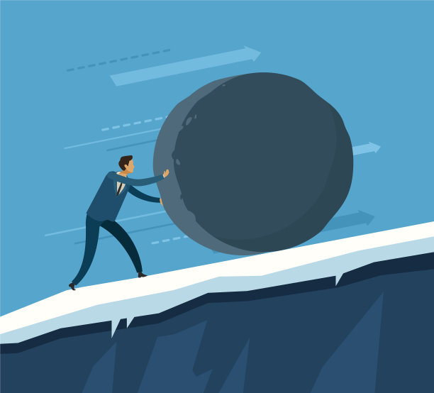 一个人把一块巨石推上了山图片下载