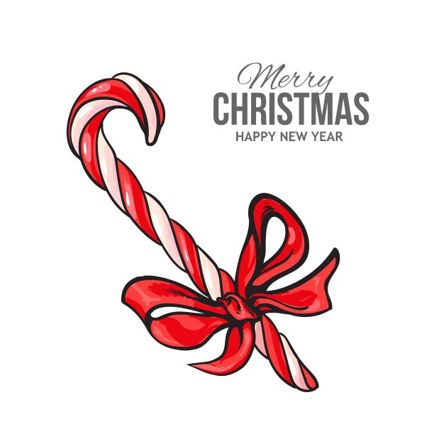 糖果手杖与红色的蝴蝶结圣诞贺卡图片下载