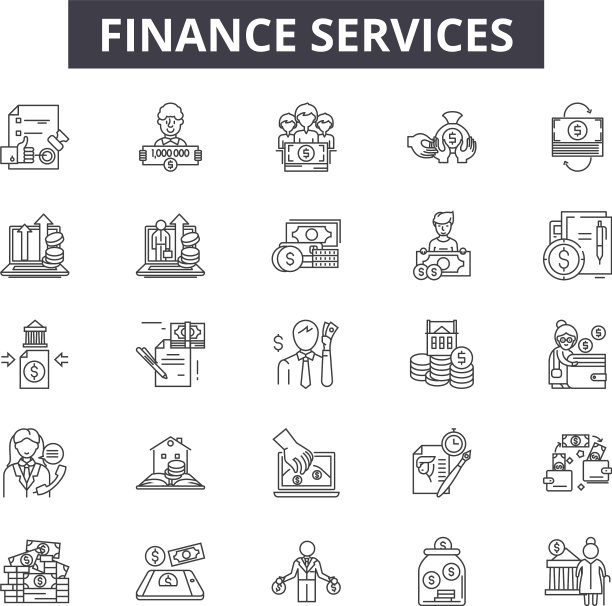 用于网页和移动端的金融服务线性图标图片下载