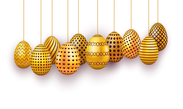 悬挂黄金复活节彩蛋设置3d现实蛋图片下载