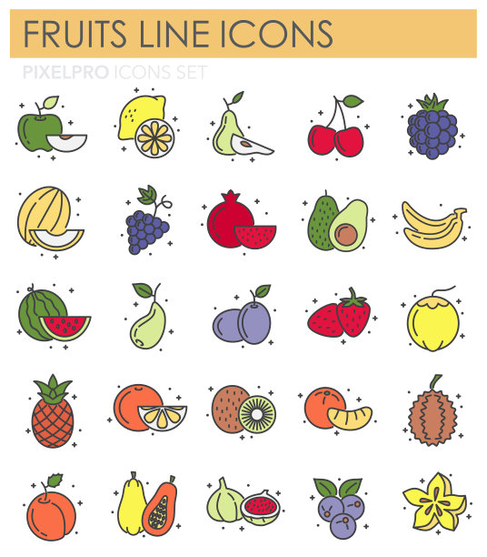 水果图标设置在白色背景图形图片下载