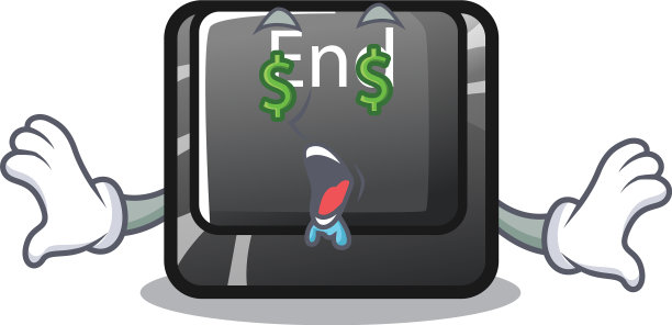 卡通键盘上的结束按钮金钱眼图片下载