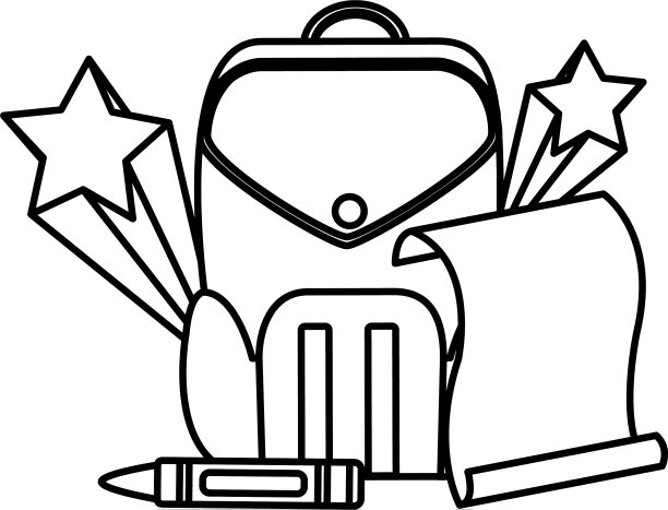 线条教育背包和纸与艺术蜡笔图片下载