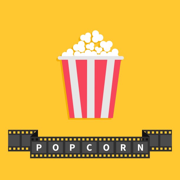 爆米花大电影带丝带线与文字红色图片下载