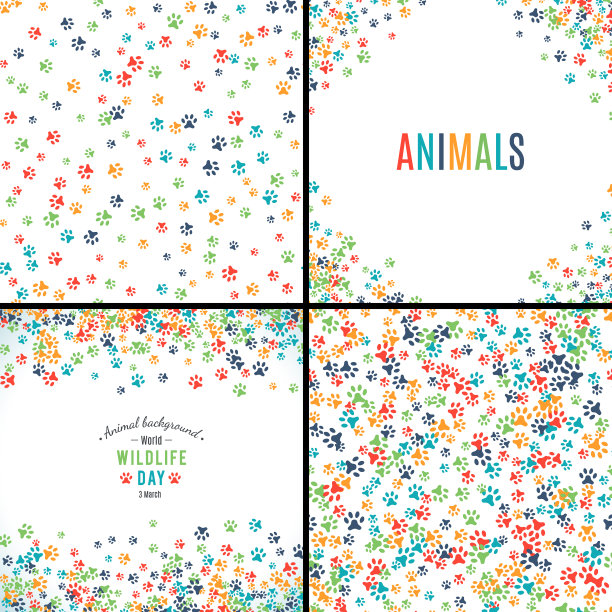 背景与爪印一套模式图片下载