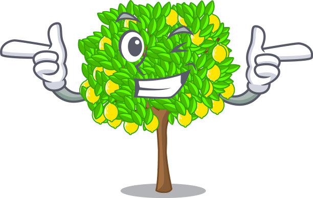 与吉祥物隔离的柠檬树Wink图片下载