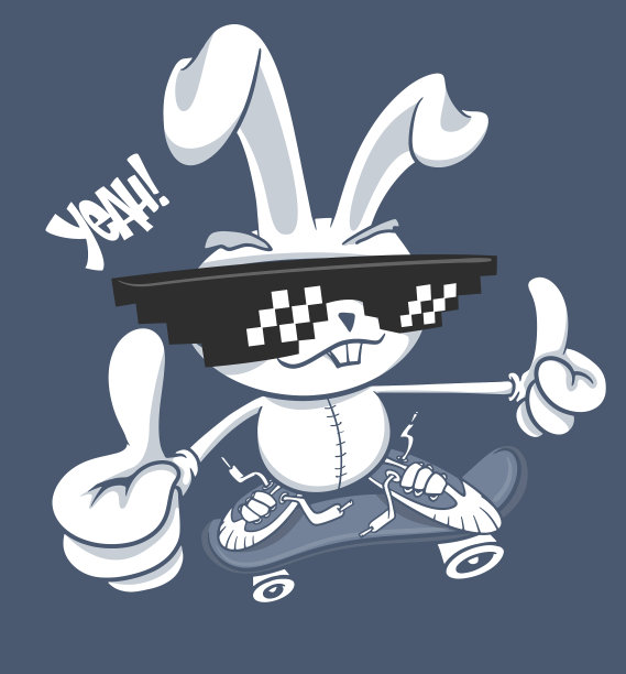 卡通兔子与滑板印花图片下载